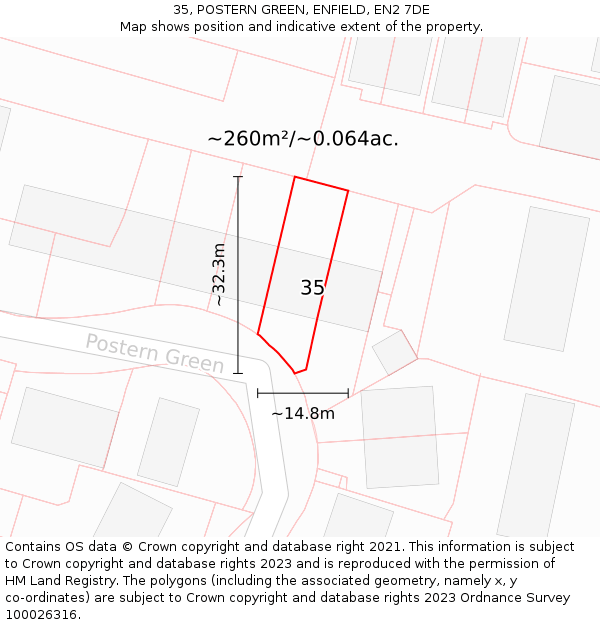 35, POSTERN GREEN, ENFIELD, EN2 7DE: Plot and title map