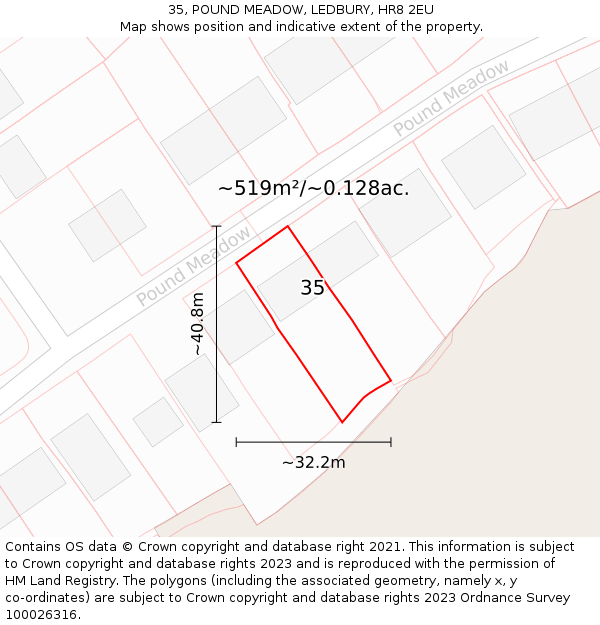 35, POUND MEADOW, LEDBURY, HR8 2EU: Plot and title map