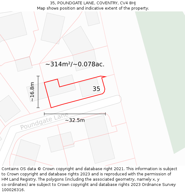 35, POUNDGATE LANE, COVENTRY, CV4 8HJ: Plot and title map
