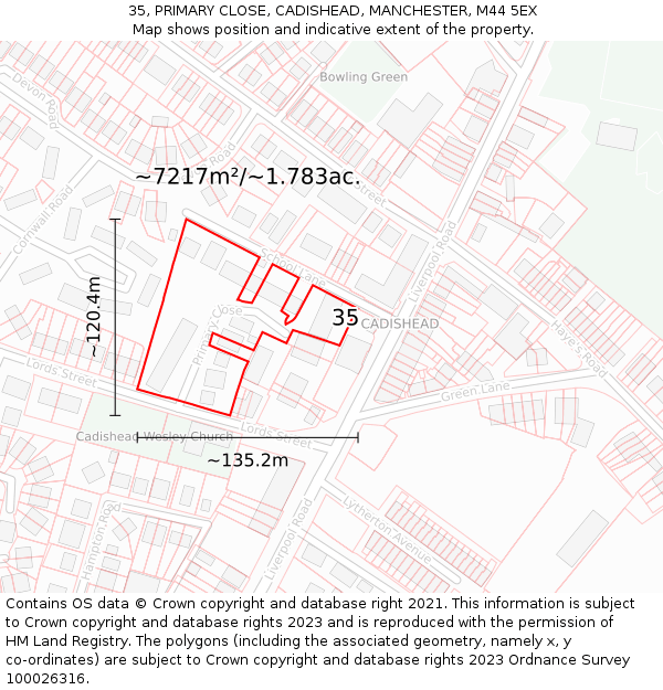 35, PRIMARY CLOSE, CADISHEAD, MANCHESTER, M44 5EX: Plot and title map