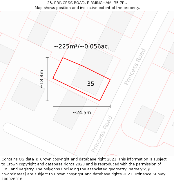 35, PRINCESS ROAD, BIRMINGHAM, B5 7PU: Plot and title map