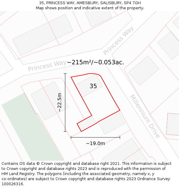 35, PRINCESS WAY, AMESBURY, SALISBURY, SP4 7GH: Plot and title map