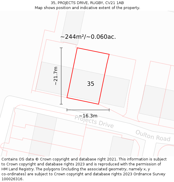 35, PROJECTS DRIVE, RUGBY, CV21 1AB: Plot and title map