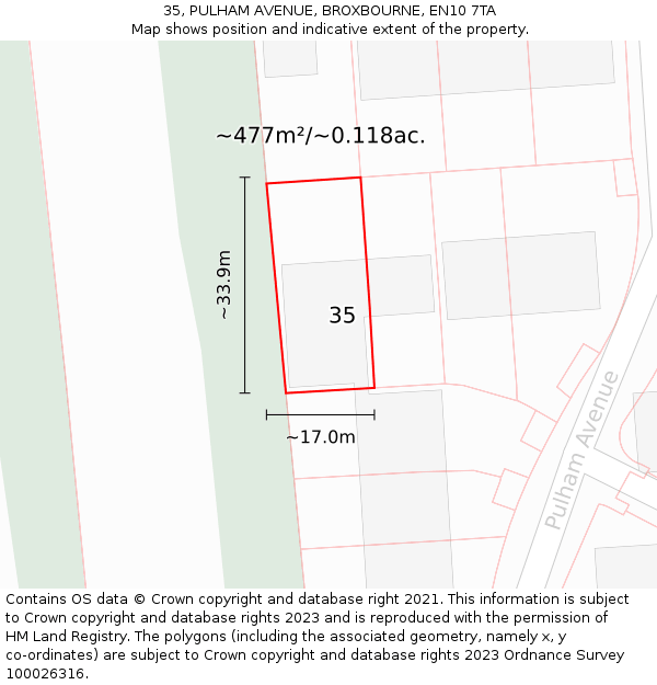 35, PULHAM AVENUE, BROXBOURNE, EN10 7TA: Plot and title map