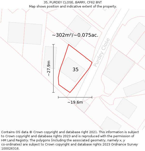 35, PURDEY CLOSE, BARRY, CF62 8NT: Plot and title map