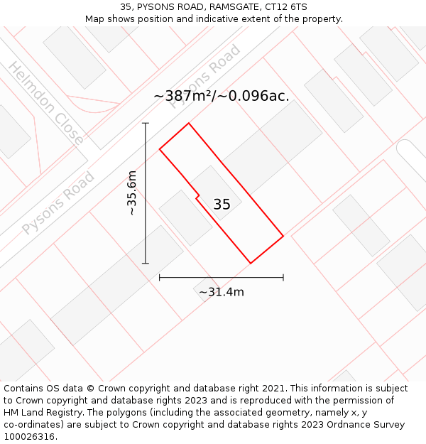 35, PYSONS ROAD, RAMSGATE, CT12 6TS: Plot and title map