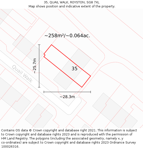 35, QUAIL WALK, ROYSTON, SG8 7XL: Plot and title map