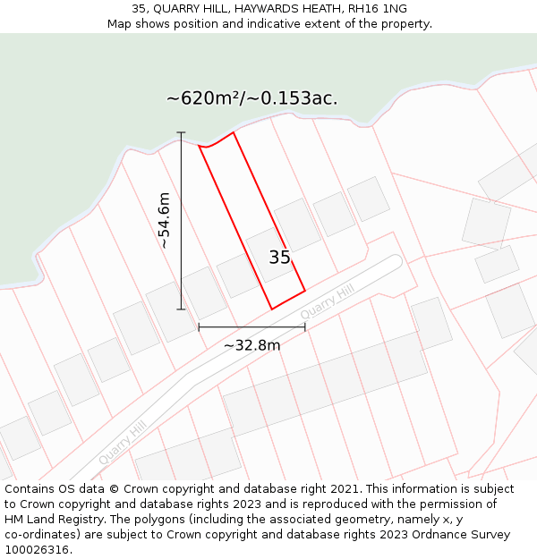 35, QUARRY HILL, HAYWARDS HEATH, RH16 1NG: Plot and title map