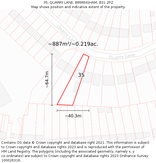 35, QUARRY LANE, BIRMINGHAM, B31 2PZ: Plot and title map