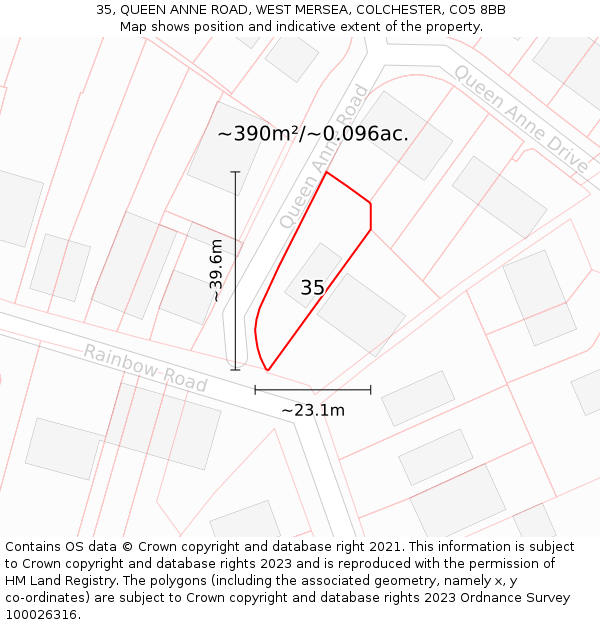 35, QUEEN ANNE ROAD, WEST MERSEA, COLCHESTER, CO5 8BB: Plot and title map