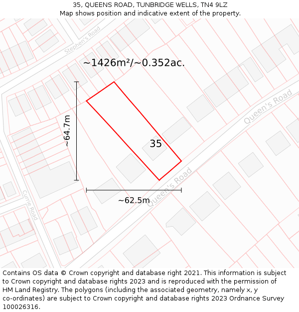 35, QUEENS ROAD, TUNBRIDGE WELLS, TN4 9LZ: Plot and title map