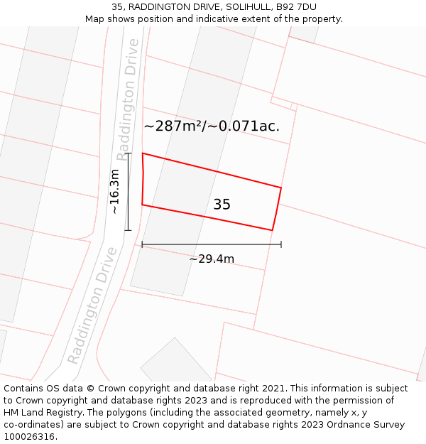 35, RADDINGTON DRIVE, SOLIHULL, B92 7DU: Plot and title map