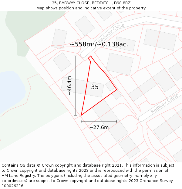35, RADWAY CLOSE, REDDITCH, B98 8RZ: Plot and title map
