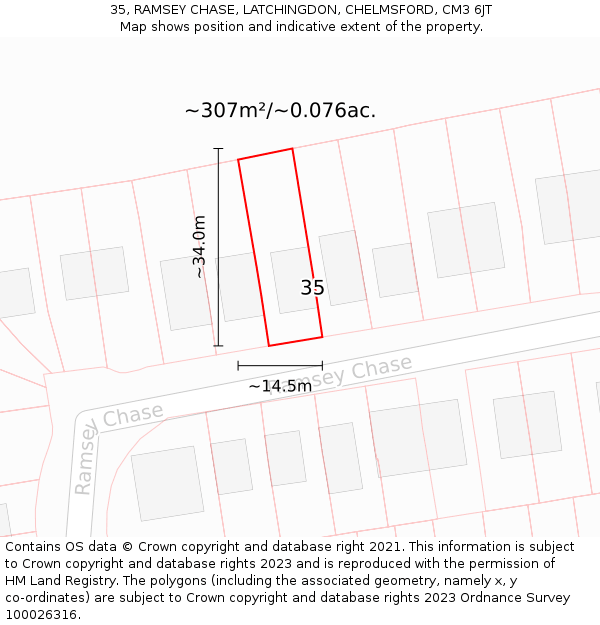 35, RAMSEY CHASE, LATCHINGDON, CHELMSFORD, CM3 6JT: Plot and title map