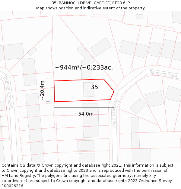 35, RANNOCH DRIVE, CARDIFF, CF23 6LP: Plot and title map