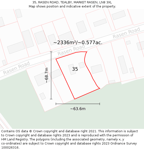 35, RASEN ROAD, TEALBY, MARKET RASEN, LN8 3XL: Plot and title map