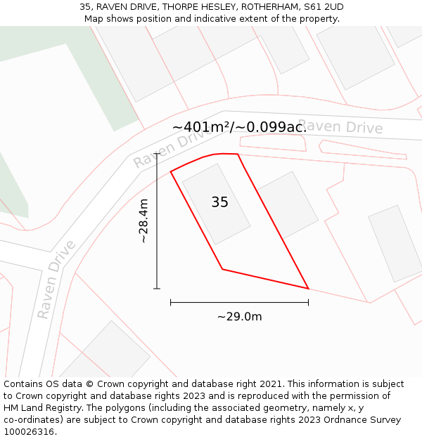 35, RAVEN DRIVE, THORPE HESLEY, ROTHERHAM, S61 2UD: Plot and title map