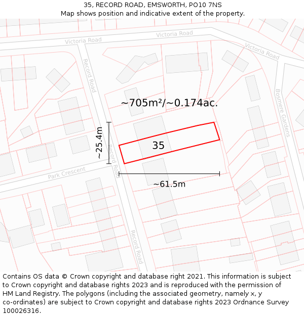 35, RECORD ROAD, EMSWORTH, PO10 7NS: Plot and title map