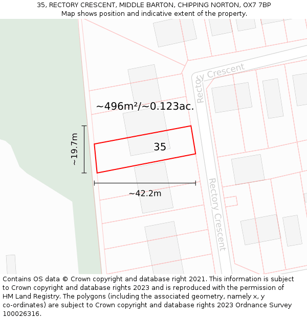 35, RECTORY CRESCENT, MIDDLE BARTON, CHIPPING NORTON, OX7 7BP: Plot and title map