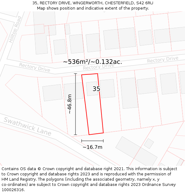 35, RECTORY DRIVE, WINGERWORTH, CHESTERFIELD, S42 6RU: Plot and title map