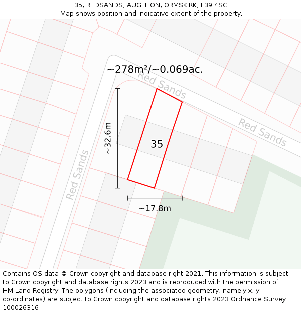 35, REDSANDS, AUGHTON, ORMSKIRK, L39 4SG: Plot and title map