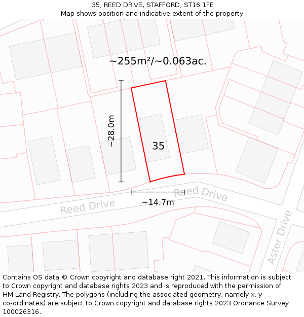 35, REED DRIVE, STAFFORD, ST16 1FE: Plot and title map