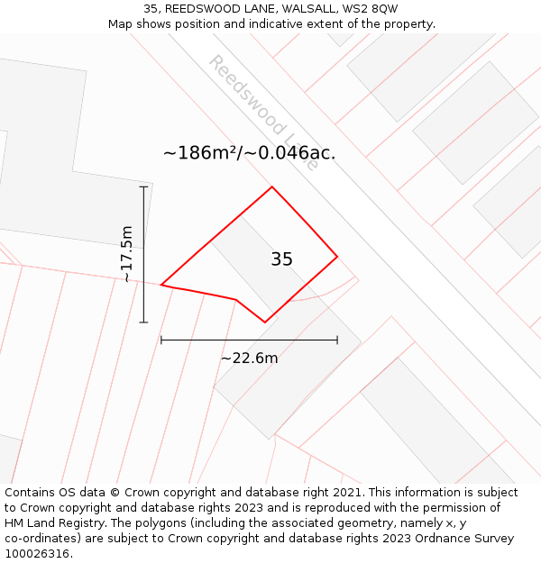 35, REEDSWOOD LANE, WALSALL, WS2 8QW: Plot and title map