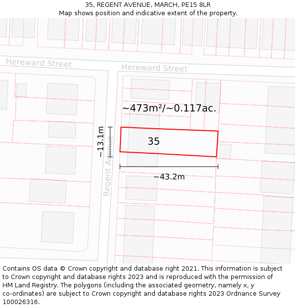 35, REGENT AVENUE, MARCH, PE15 8LR: Plot and title map