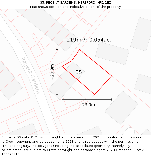 35, REGENT GARDENS, HEREFORD, HR1 1EZ: Plot and title map