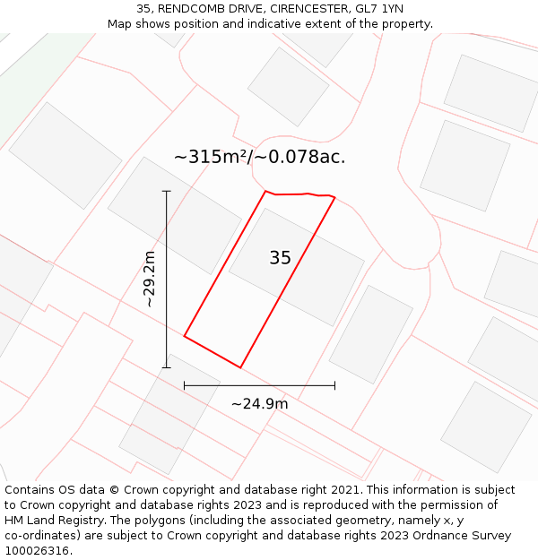 35, RENDCOMB DRIVE, CIRENCESTER, GL7 1YN: Plot and title map