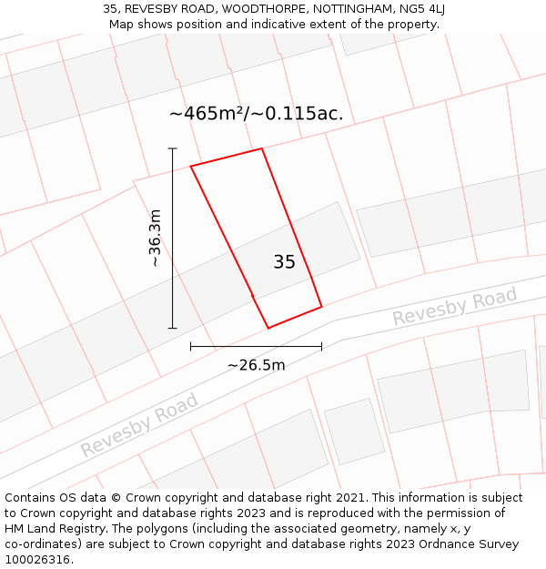 35, REVESBY ROAD, WOODTHORPE, NOTTINGHAM, NG5 4LJ: Plot and title map