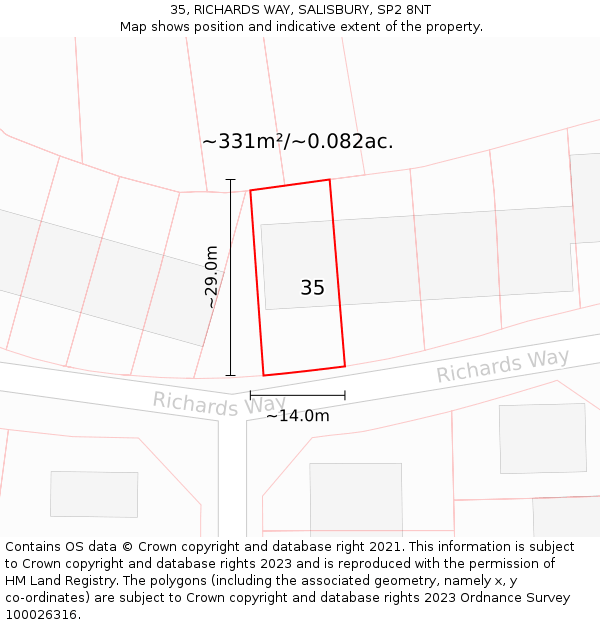 35, RICHARDS WAY, SALISBURY, SP2 8NT: Plot and title map