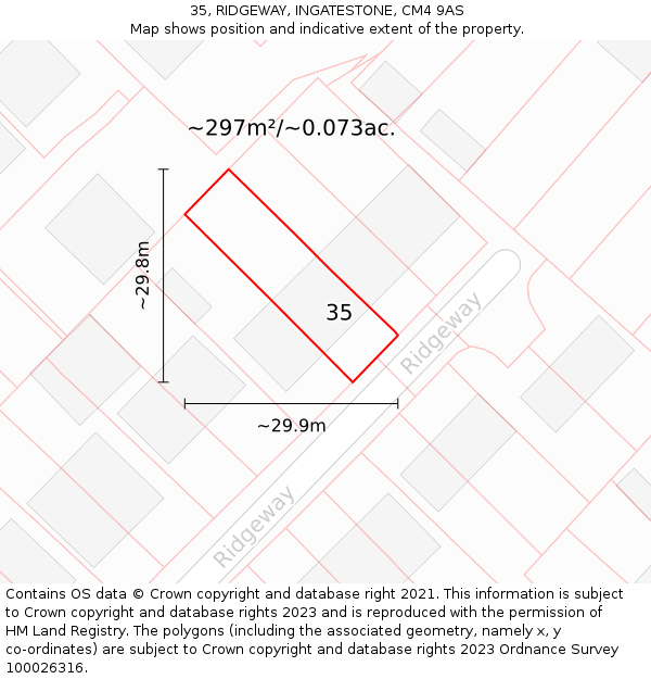35, RIDGEWAY, INGATESTONE, CM4 9AS: Plot and title map