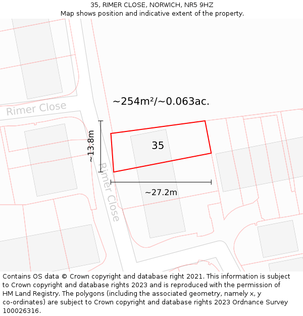 35, RIMER CLOSE, NORWICH, NR5 9HZ: Plot and title map