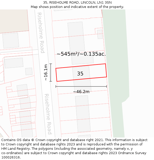 35, RISEHOLME ROAD, LINCOLN, LN1 3SN: Plot and title map