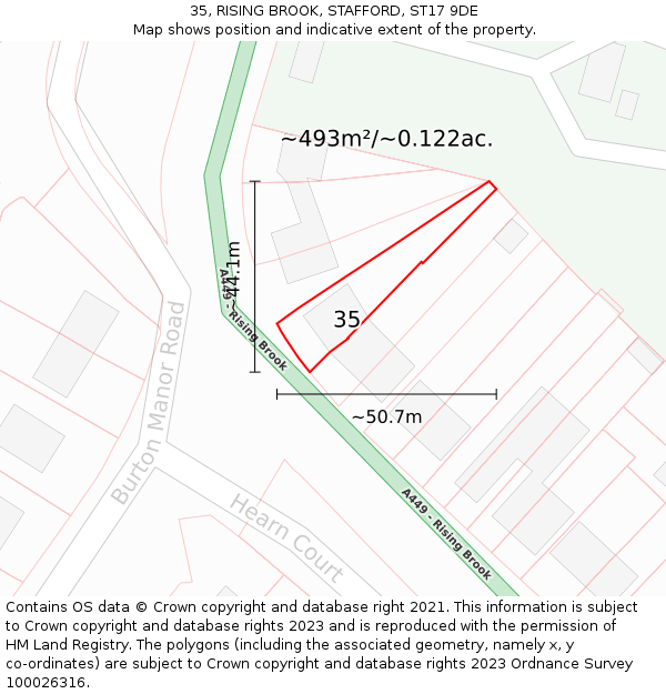 35, RISING BROOK, STAFFORD, ST17 9DE: Plot and title map