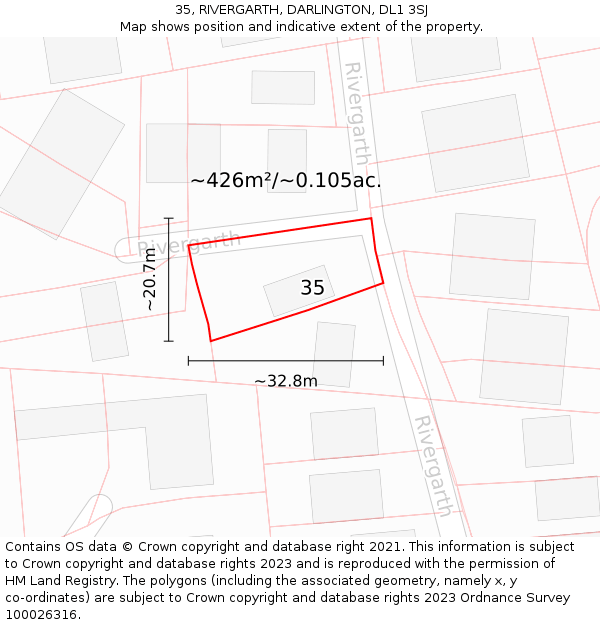 35, RIVERGARTH, DARLINGTON, DL1 3SJ: Plot and title map