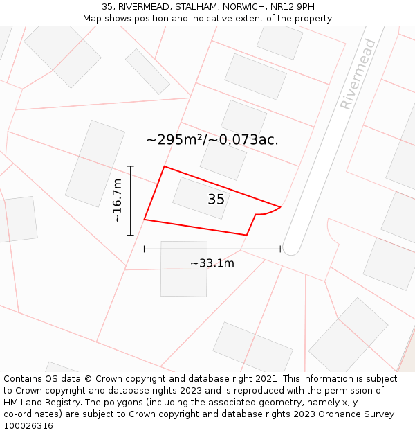 35, RIVERMEAD, STALHAM, NORWICH, NR12 9PH: Plot and title map
