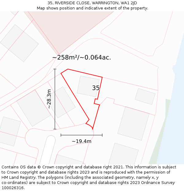 35, RIVERSIDE CLOSE, WARRINGTON, WA1 2JD: Plot and title map