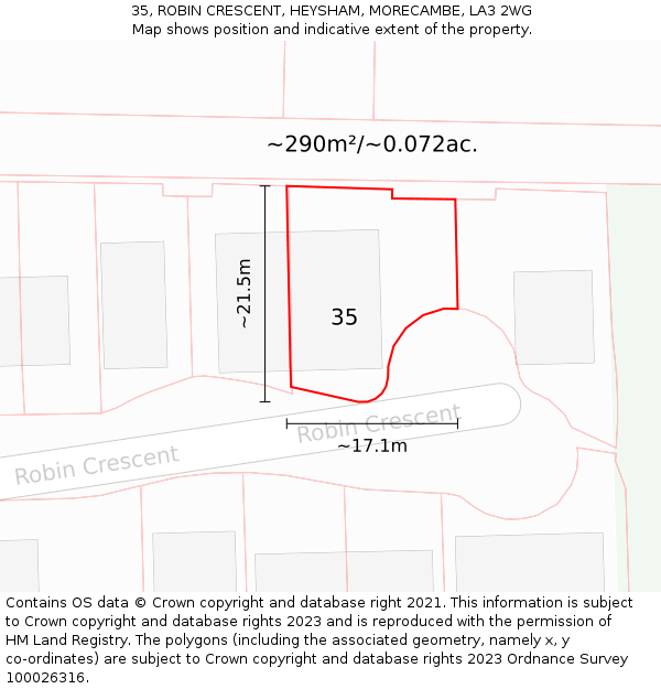 35, ROBIN CRESCENT, HEYSHAM, MORECAMBE, LA3 2WG: Plot and title map