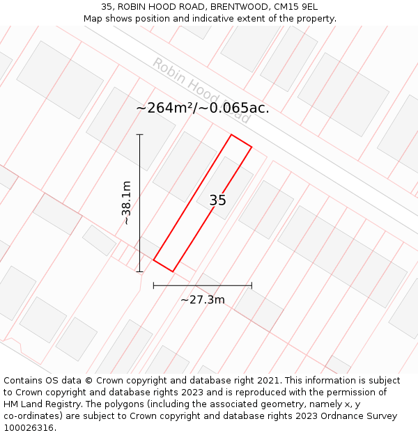 35, ROBIN HOOD ROAD, BRENTWOOD, CM15 9EL: Plot and title map