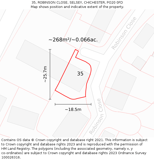 35, ROBINSON CLOSE, SELSEY, CHICHESTER, PO20 0FD: Plot and title map