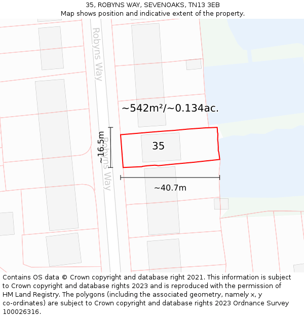 35, ROBYNS WAY, SEVENOAKS, TN13 3EB: Plot and title map