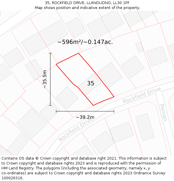 35, ROCKFIELD DRIVE, LLANDUDNO, LL30 1PF: Plot and title map
