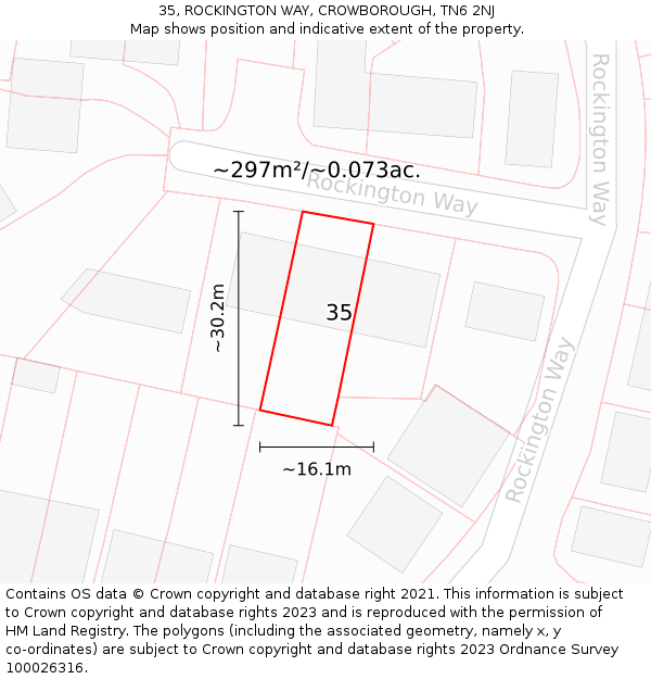 35, ROCKINGTON WAY, CROWBOROUGH, TN6 2NJ: Plot and title map