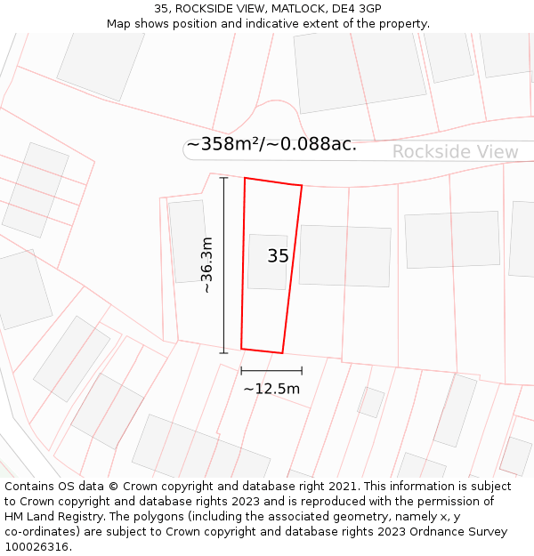 35, ROCKSIDE VIEW, MATLOCK, DE4 3GP: Plot and title map