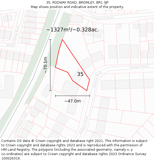 35, RODWAY ROAD, BROMLEY, BR1 3JP: Plot and title map