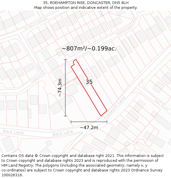35, ROEHAMPTON RISE, DONCASTER, DN5 8LH: Plot and title map