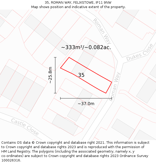 35, ROMAN WAY, FELIXSTOWE, IP11 9NW: Plot and title map