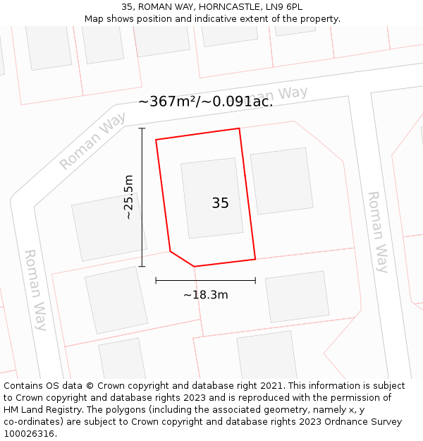 35, ROMAN WAY, HORNCASTLE, LN9 6PL: Plot and title map